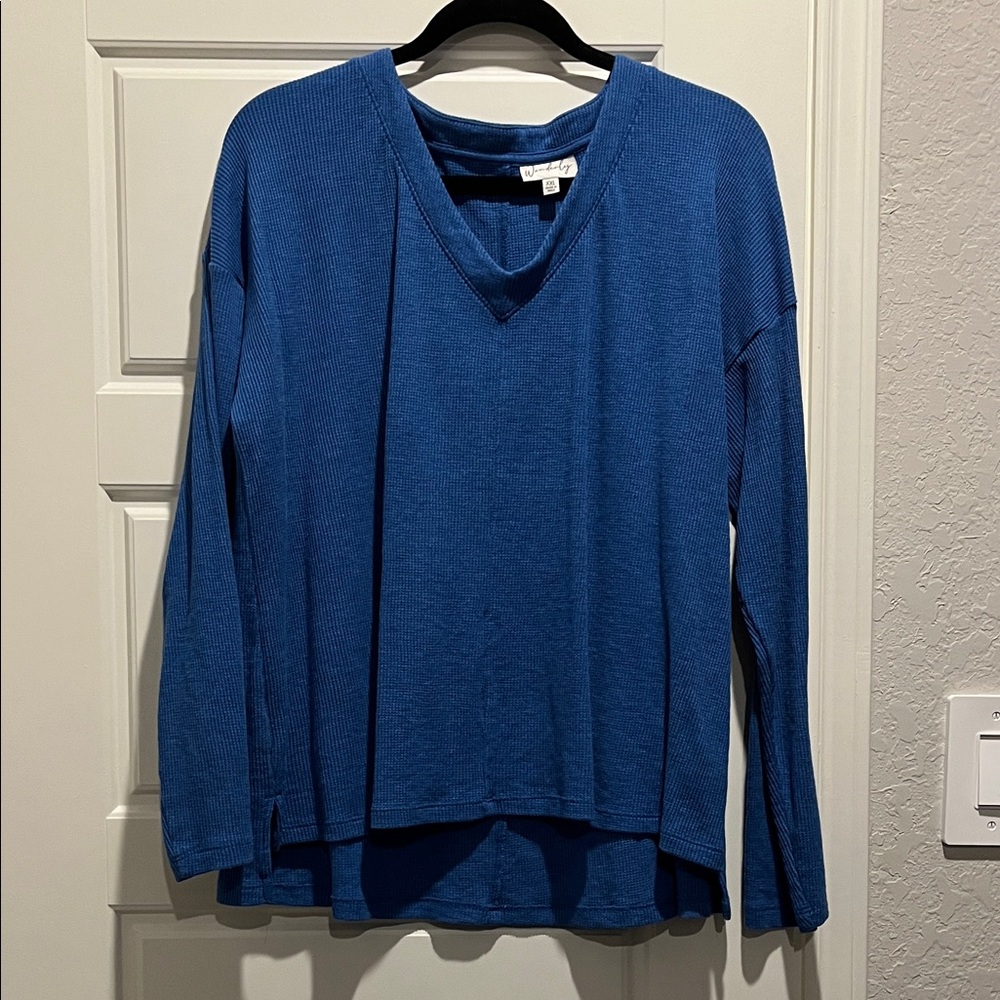 Wonderly Blue Long Sleeve V-Neck Top